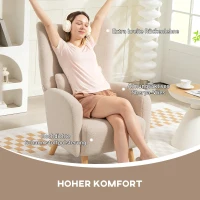 HOMCOM Accentstoel, gestoffeerde fauteuil met pluche bekleding, schuimkussen, oorfauteuil, Beige(m-4)