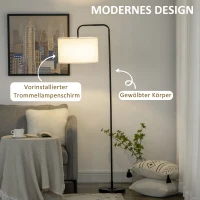 HOMCOM Vloerlamp met Voetschakelaar, Standaardlamp met Stoffen Kap, Staal, Wit(m-4)