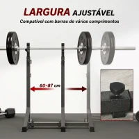 SPORTNOW Suporte para Barras de Pesos com Largura e Altura Ajustáveis Suporte de Musculação com Estrutura de Aço 60-87x65x121-158 cm Preto(m-6)