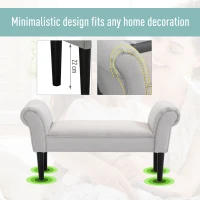 HOMCOM End of Bed Bench, Upholstered Window Seat with Arms and Wooden Legs, Modern Shoe Bench for Entryway, Living Room, Bedroom, Greyish White(m-6)