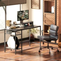 HOMCOM Secretária com Prateleiras Laterais Suporte para Monitor Ajustável e Estrutura Móvel 120x48x85,5 cm Madeira Acinzentada(m-10)