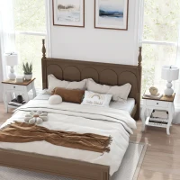 HOMCOM Pack de 2 Mesitas de Noche con Cajón Estante Abierto y Tapa Efecto Roble Estilo Francés 45x35x55 cm Blanco y Roble(m-10)