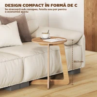 HOMCOM Măsuță laterală în formă de C, rotundă, pentru canapea, ideală pentru spații mici, living și dormitor, naturală(m-5)