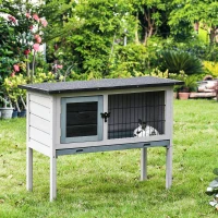 PawHut Conigliera Rialzata in Legno da Esterni con Tettuccio Apribile e Vassoio per Roditori 86x45x70cm(m-10)