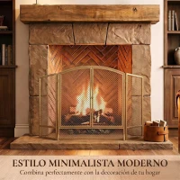 HOMCOM Salvachispas para Chimenea Plegable de 3 Paneles de Metal con Doble Puerta para Hogar 122x75 cm Dorado(m-7)
