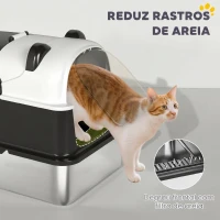 PawHut Caixa de Areia para Gatos Grandes XL em Aço Inoxidável com Tampa Rebatível, Pá e Desodorizante, Panda, Preto(m-8)