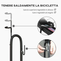 HOMCOM Supporto per Bici con Ganci Regolabili, Compatibile con Biciclette 24"-29" e 700c, per Garage, Interno ed Esterno, Nero(m-6)