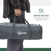 Outsunny Tenda da Campeggio a Cupola per 2 Persone Estensibile, 4 Porte e 3 Finestre, 350x220x145cm, Grigio(m-6)
