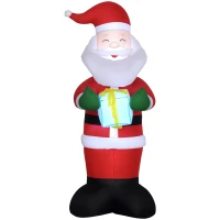 Outsunny Babbo Natale Gonfiabile con Regalo, 3 Luci LED e Gonfiatore Incluso, 77x68x184cm(m-1)