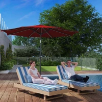 Outsunny Chapéu de Sol para Jardim Ø292x252 cm com Inclinação Ajustável até 45° Luzes LED Solares e Manivela Vinho(m-10)