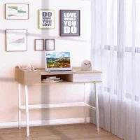 HOMCOM Mesa de Ordenador 80x53 cm Escritorio con 6 Compartimentos Estante Abierto y Cajón de Almacenaje para Oficina Despacho Estudio 100x55x81,5 cm Roble y Blanco(m-10)