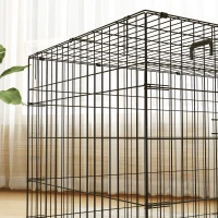PawHut Jaula Dobrável para Cães com Almofada, Portas, Tabuleiro Amovível e Estrutura Metálica, 106x71,5x76 cm, Preto e Bege(m-5)