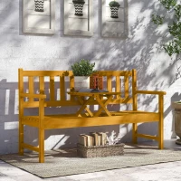 Outsunny 2-Sitzer Gartenbank Holz, wetterfest Sitzbank mit Rücken- & Armlehnen 320kg belast 149x56,5x89cm, Teak(m-10)