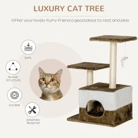 PawHut Cat Tree Tower for Indoor Cats Kitten House Scratching Posts with Condo Perch Interactive Mouse Toy, 45 x 33 x 70 cm, Brown(m-4)