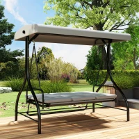 Outsunny 3 Seater Canopy Swing Chair, 2 in 1 Garden Swing Seat Bed, with Adjustable Canopy and Metal Frame, Light Grey(m-10)