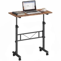 HOMCOM Overbed Table Adjustable Height Sofa Side Table with Wheels 80 x 40 cm Rustic Brown Black(m-12)
