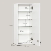 kleankin Armário de Medicamentos de Parede 5 Níveis com Prateleiras de Vidro Ajustáveis Fechadura Chaves 30x20x70 cm Branco(m-4)