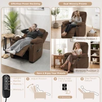 HOMCOM Electric Massage Recliner Armchair with Vibration, Heat, Whisper-Quiet Motor, Memory Function, Fleece Power Reclining Chair with Spring Pack, USB Port, Footrest, Side Pocket, Brown(m-4)