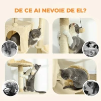 PawHut Ansamblu pentru Pisici, 140 Cm, cu 2 Căsuțe, Hamac, Culcuș și Stâlpi din Sisal, Bej(m-8)