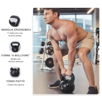HOMCOM Kettlebell 8kg per Sport e Fitness con Base Piatta e Impugnatura, Kettlebell Pesi per Allenamento Home Gym Casa e Palestra, 22x17x24 cm, Nero(m-5)