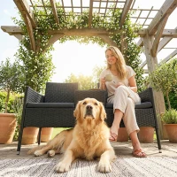 Outsunny Divanetto per Esterni 2 Posti con Tavolino da Caffè, in Acciaio e Rattan PE, 137x59x82 cm, Nero(m-9)
