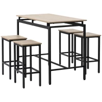 HOMCOM Bartisch, Barhocker, 5-teiliges Set, Industrial Design, Stahlrahmen, Eiche+schwarz, 120 x 60 x 90cm(m-11)