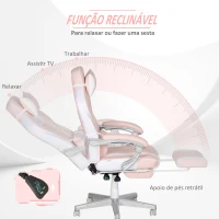 HOMCOM Cadeira Gaming Cadeira de Escritório Reclinável Apoio para os Pés Retrátil Suporte Lombar e Almofada para a Cabeça 63x63x115,5-123 cm Rosa(m-5)