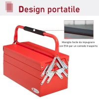 DURHAND Cassetta Porta Attrezzi in Metallo Pieghevole con 5 Vassoi, 3 Ripiani, Rosso(m-4)