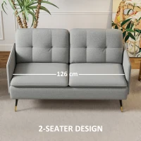 HOMCOM Modern Two Seater Sofa, Button Tufted Loveseat with Cushions and Steel Legs for Living Room, Guest Room, Grey(m-6)