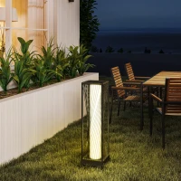 Outsunny Staande Zonnelamp Rattan met Lichtsensor 25 LED Zonnepanelen in Boho-Stijl IP44 Waterdicht Zwart+Grijs(m-8)
