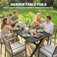 Outsunny Garden Dining Table for 6, Rectangular Outdoor Table with Wood Effect HDPE Top, X-Shaped Metal Legs, Black(m-4)