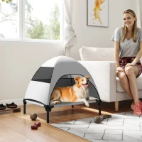 PawHut Hundeliege Outdoor mit Dach, Erhöhtes Hundebett für Mittelgroße Hunde, 76 x 61 x 71cm, Hellgrau(m-10)