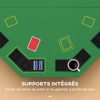 SPORTNOW Table de poker pliable pour 8 joueurs, table de jeu avec porte-gobelet et bac à jetons 120 x 120 x 72 cm vert(m-6)