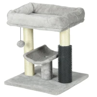 PawHut 48cm Cat Tree with Scratching Posts, Bed, Perch, Self Groomer, Toy - Grey(m-11)