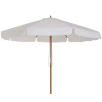Outsunny Chapéu de Sol de Jardim Ø325x250 cm Chapéu de Sol de Madeira com Sistema de Polea Teto com Ventilação e 8 Hastes de Bambú para Terraço Balcão Exterior Bege(m-1)