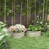 Outsunny Set of 2 Raised Garden Bed, Metal Planter Box with Safety Edging, Easy-to-assemble Stock Tank, Cream White(m-10)