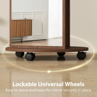 HOMCOM 2-in-1 Full Length Mirror with Storage Shelves, Floor Mirror with 4 Wheels, Coat Rack, Hooks, Brown Wood Effect(m-7)