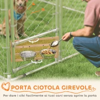 PawHut Recinto per Cani con Coperture e Ciotole Girevoli, in Acciaio e tessuto Oxford, 4x2.3x1.5 m, Argento(m-4)