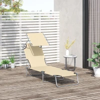 Outsunny Espreguiçadeira de Jardim Dobrável com Toldo Removível e Ajustável  e Encosto Ajustável 187x58x36 cm Bege(m-3)