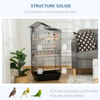 PawHut Cage à oiseaux 46 x 36 x 100 cm 4 mangeoires 3 perchoirs cage pour perruche calopsitte conure pinson canaris(m-6)