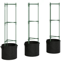 Outsunny 3 Packs Tomato Cages with 83.7L Grow Bags, 120cm Adjutstable Triangle Plant Stakes Support Trellis with Planter Bags(m-1)