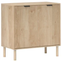 HOMCOM Aparador de Sala de Estar com Prateleira Ajustável Sistema Anti-Tombo e Pés de Madeira de Pinho 78x40x77,5 cm Carvalho(m-1)