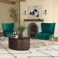 HOMCOM Velvet Accent Chair Occasional Tub Seat Padding Curved Back with Wood Frame Legs Home Furniture for Bedroom Living Room Set of 2 Green(m-10)