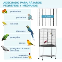 PawHut Gaiola para Pássaros com Rodas 81x48x162,5 cm com Bandeja 4 Poleiros 4 Comedouros e Prateleira Preto e Cinza(m-8)