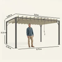 Outsunny Pérgola 390x2 para Jardim com Desenho de Lâminas Superiores Giratórias até 135° Proteção UV 50+ para Pátio Terraço Creme(m-3)