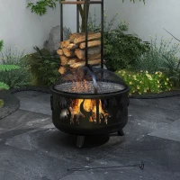 Outsunny Steel Fire Pit BBQ, with Poker - Black(m-10)