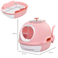 PawHut Lettiera per Gatti Chiusa con Vassoio Estraibile, 2 Ingressi e Paletta, 47x55x44 cm, Rosa(m-3)