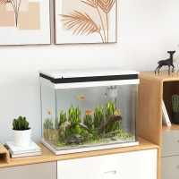 PawHut 41 Liter Glas-Aquarium met Filtersysteem, LED-Verlichting, Waterpomp, voor Diverse Vissoorten, Wit(m-8)