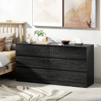 HOMCOM Cómoda com 6 Gavetas Estilo Moderno 140x40x71 cm Preto com Efeito Madeira(m-10)