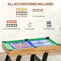 SPORTNOW Table multijeux 13 en 1 pliable, table de jeu baby-foot, billard, pour enfants et adultes 120 x 106 x 82 cm noyer clair(m-8)